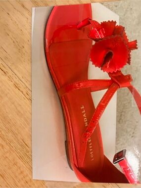 Loeffler Randall Red Patent Floral T-Strap Sandal with Buckle